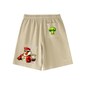 chicken shorts,graphic shorts,streetwear shorts,hustle shorts,summer streetwear,urban fashion,luxury streetwear,trendy shorts,elevated edition