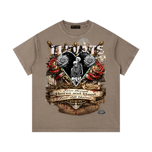 Thorns And Blood Tee,Gothic Graphic Tee,Skeleton Love Shirt,Dark Romance Shirt,Vintage Washed T Shirt,Rose Graphic Tee,Luxury Streetwear,Unisex Graphic Tee,Limited Edition Tee,Duilx Clothing