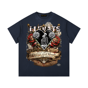 Thorns And Blood Tee,Gothic Graphic Tee,Skeleton Love Shirt,Dark Romance Shirt,Vintage Washed T Shirt,Rose Graphic Tee,Luxury Streetwear,Unisex Graphic Tee,Limited Edition Tee,Duilx Clothing